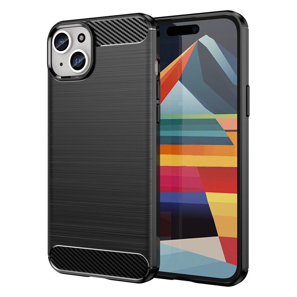 Kolfibermönstrat borstat skyddsskal iPhone 15 Plus Svart