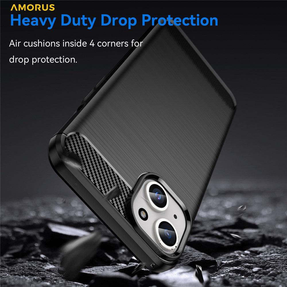 Kolfibermönstrat borstat skyddsskal iPhone 15 Plus Blå