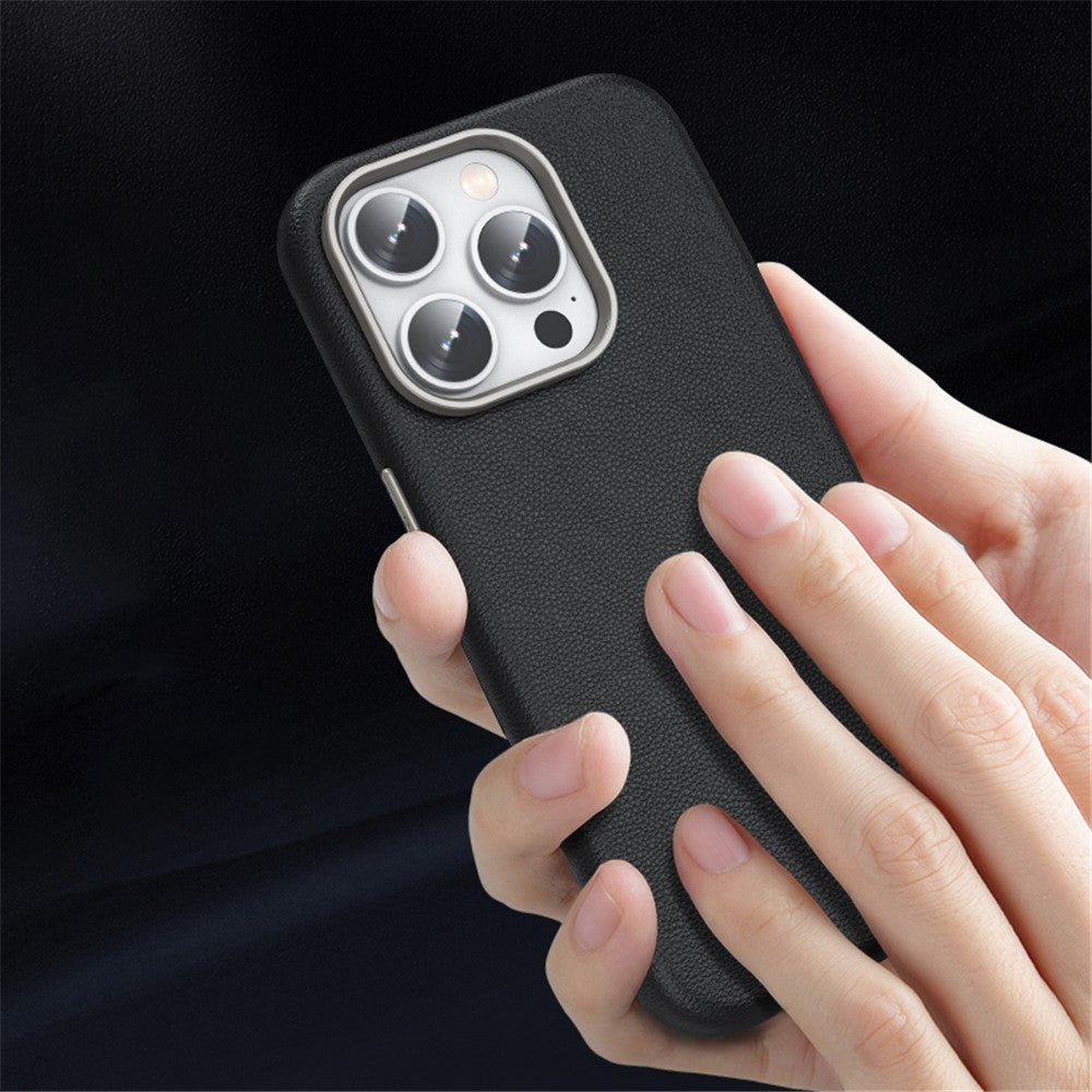 MagSafe-skal i TPU och PU-läder med tunn passform iPhone 15 Pro Gul