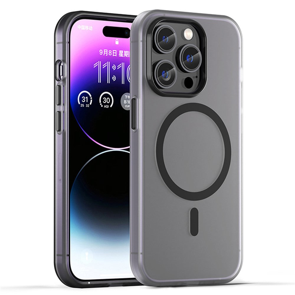 Magnetiskt matt MagSafe-skal med transparent baksida iPhone 14 Pro Max Svart