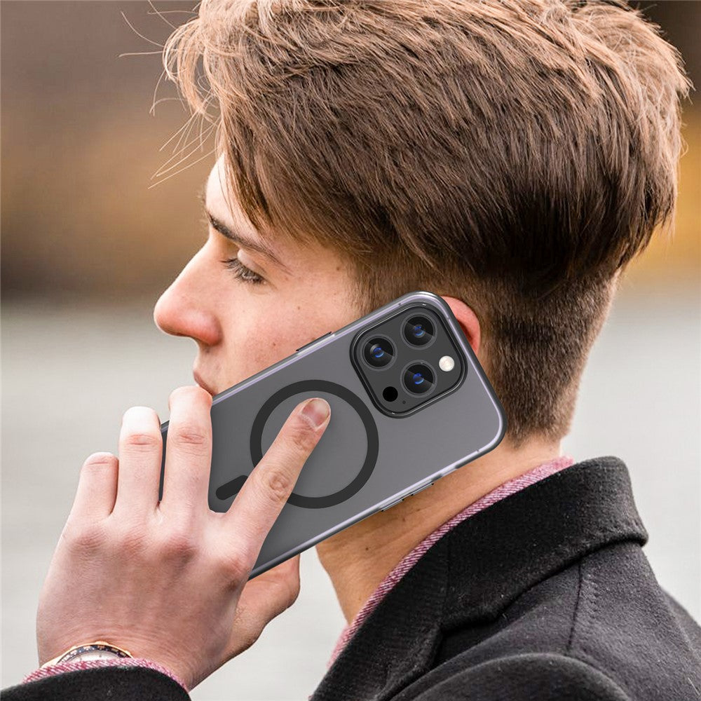 Magnetiskt matt MagSafe-skal med transparent baksida iPhone 14 Pro Max Neongrön