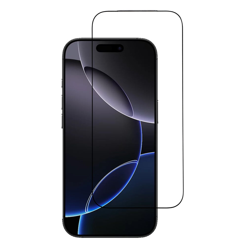 Matt skärmskydd med svart kant och dammskydd iPhone 16 Pro As Shown