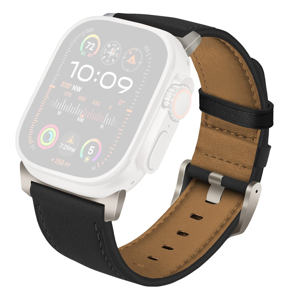 Läderarmband med tidlös stil Apple Watch SE 44 mm, Apple Watch Series 1 42 mm, Apple Watch Series 10 46 mm, Apple Watch Series 11 46 mm, Apple Watch Series 2 42 mm, Apple Watch Series 3 42 mm, Apple Watch Series 4 44 mm, Apple Watch Series 5 44 mm, Apple Watch Series 6 44 mm, Apple Watch Series 7 45 mm, Apple Watch Series 8 45 mm, Apple Watch Series 9 45 mm, Apple Watch Ultra 2 49 mm, Apple Watch Ultra 3 49 mm Svart