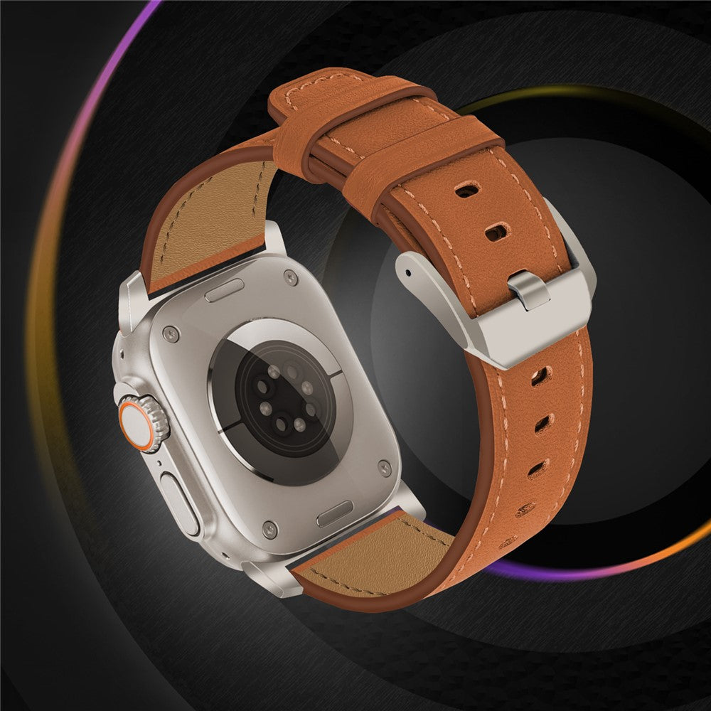 Läderarmband med tidlös stil Apple Watch SE 44 mm, Apple Watch Series 1 42 mm, Apple Watch Series 10 46 mm, Apple Watch Series 11 46 mm, Apple Watch Series 2 42 mm, Apple Watch Series 3 42 mm, Apple Watch Series 4 44 mm, Apple Watch Series 5 44 mm, Apple Watch Series 6 44 mm, Apple Watch Series 7 45 mm, Apple Watch Series 8 45 mm, Apple Watch Series 9 45 mm, Apple Watch Ultra 2 49 mm, Apple Watch Ultra 3 49 mm Grå