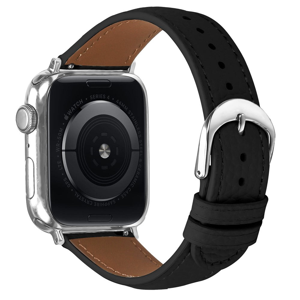 PU-läderarmband med litchimönster Apple Watch SE 44 mm, Apple Watch Series 1 42 mm, Apple Watch Series 10 46 mm, Apple Watch Series 11 46 mm, Apple Watch Series 2 42 mm, Apple Watch Series 3 42 mm, Apple Watch Series 4 44 mm, Apple Watch Series 5 44 mm, Apple Watch Series 6 44 mm, Apple Watch Series 7 45 mm, Apple Watch Series 8 45 mm, Apple Watch Series 9 45 mm, Apple Watch Ultra 2 49 mm, Apple Watch Ultra 3 49 mm Svart