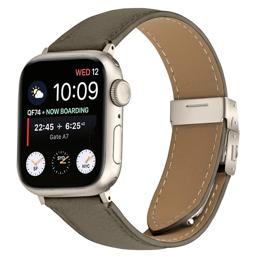Äkta läderarmband med stjärnljusspänne Apple Watch SE 40 mm, Apple Watch Series 1 38 mm, Apple Watch Series 10 42 mm, Apple Watch Series 11 42 mm, Apple Watch Series 2 38 mm, Apple Watch Series 3 38 mm, Apple Watch Series 4 40 mm, Apple Watch Series 5 40 mm, Apple Watch Series 6 40 mm, Apple Watch Series 7 41 mm, Apple Watch Series 8 41 mm, Apple Watch Series 9 41 mm Svart