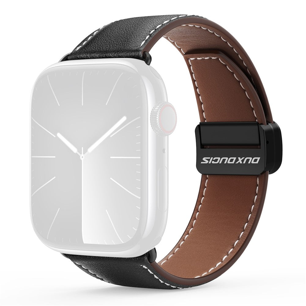 Läderarmband imed elegant finish Apple Watch SE 40 mm, Apple Watch Series 1 38 mm, Apple Watch Series 10 42 mm, Apple Watch Series 11 42 mm, Apple Watch Series 2 38 mm, Apple Watch Series 3 38 mm, Apple Watch Series 4 40 mm, Apple Watch Series 5 40 mm, Apple Watch Series 6 40 mm, Apple Watch Series 7 41 mm, Apple Watch Series 8 41 mm Svart